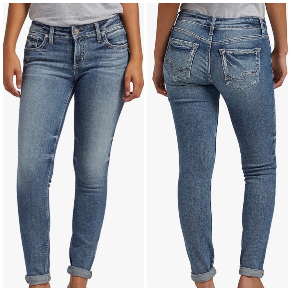 Silver Jeans Co. Women's Girlfriend Mid Rise Slim Leg Jeans Medium Wash